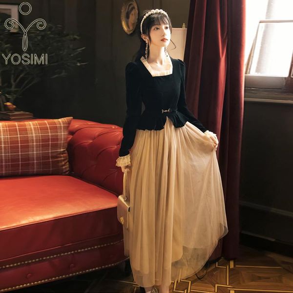 casual dresses yosimi 2021 autumn winter vintage black patchwork khaki mesh mid-calf square collar long sleeve evening party women dress, Black;gray
casual dresses yosimi 2021 autumn winter vintage black patchwork khaki mesh mid-calf square collar long sleeve evening party women dress, Black;gray