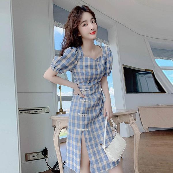 ethnic clothing light blue plaid qipao women satin square neck cheongsam improved vintage button chinese dress sleeve vestidos, Red
ethnic clothing light blue plaid qipao women satin square neck cheongsam improved vintage button chinese dress sleeve vestidos, Red