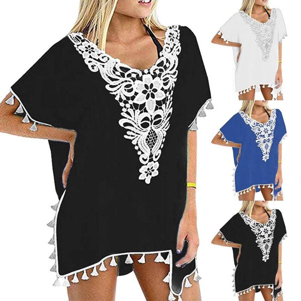women's swimwear tassels beach dress casual loose basic lace chiffon vintage cover-ups floral printed three color summer streetwear, White;black
women's swimwear tassels beach dress casual loose basic lace chiffon vintage cover-ups floral printed three color summer streetwear, White;black