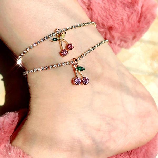 anklets 2pcs/set korean rhinestones tennis chain anklet for women crystal cherry pendant golden female beach barefoot jewelry, Red;blue
anklets 2pcs/set korean rhinestones tennis chain anklet for women crystal cherry pendant golden female beach barefoot jewelry, Red;blue