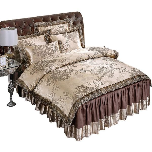 bedding sets 4pcs satin jacquard luxury lace king size duvet cover set bed skirt pillowcase bedclothes
bedding sets 4pcs satin jacquard luxury lace king size duvet cover set bed skirt pillowcase bedclothes