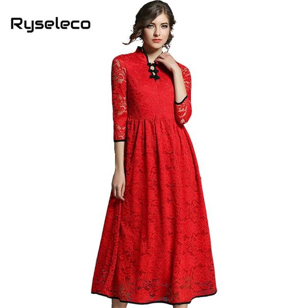 casual dresses ryseleco fashion chinese style floral lace cheongsam buttons women 3/4 sleeve hollow out midi swing party vestidos, Black;gray
casual dresses ryseleco fashion chinese style floral lace cheongsam buttons women 3/4 sleeve hollow out midi swing party vestidos, Black;gray