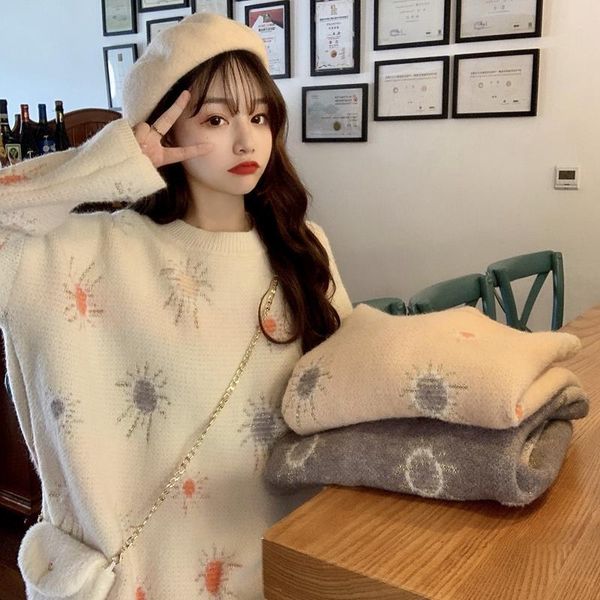 women's sweaters sweater women fashion autumn and winter loose round neck temperament printing pullover knit all-match, White;black 
women's sweaters sweater women fashion autumn and winter loose round neck temperament printing pullover knit all-match, White;black