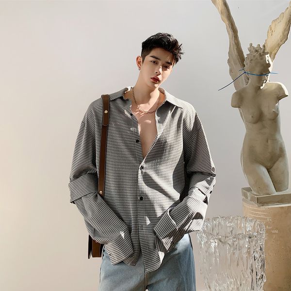 men's casual shirts men splice long sleeve plaid shirt male korea style vintage streetwear loose xj3v, White;black
men's casual shirts men splice long sleeve plaid shirt male korea style vintage streetwear loose xj3v, White;black