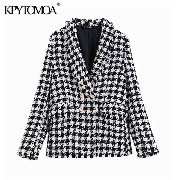 kpytomoa women fashion double breasted houndstooth tweed blazers coat vintage long sleeve frayed trim female outerwear chic 211019, White;black
kpytomoa women fashion double breasted houndstooth tweed blazers coat vintage long sleeve frayed trim female outerwear chic 211019, White;black