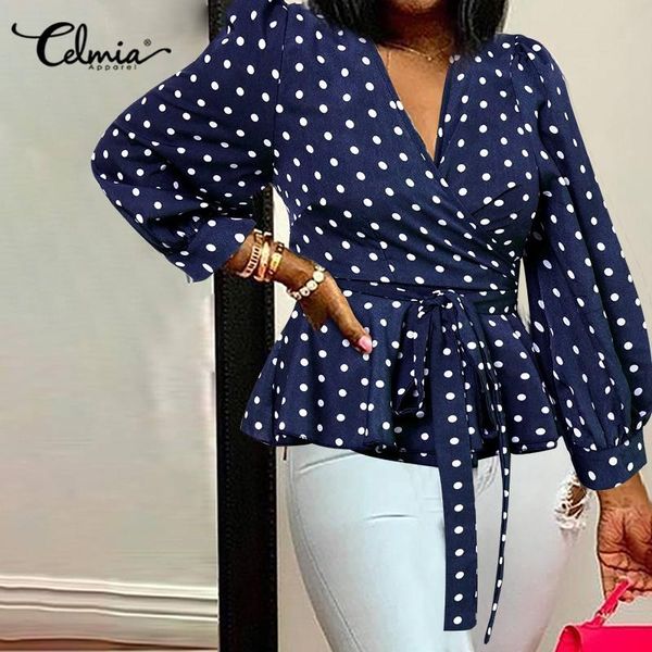 women's blouses & shirts celmia women elegant polka dot print 2021 office lady shirt fashion deep v neck bandage tunic ruffles blusas f, White
women's blouses & shirts celmia women elegant polka dot print 2021 office lady shirt fashion deep v neck bandage tunic ruffles blusas f, White