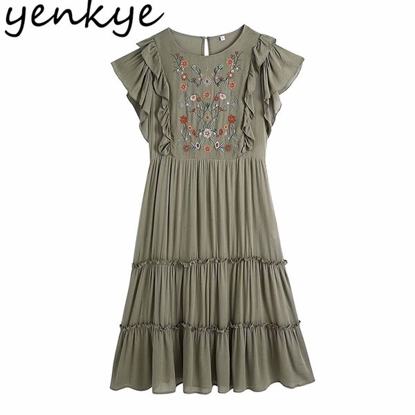 summer women vintage army green embroidery dress female o neck butterfly sleeve pleated casual midi vestido 210514, Black;gray
summer women vintage army green embroidery dress female o neck butterfly sleeve pleated casual midi vestido 210514, Black;gray