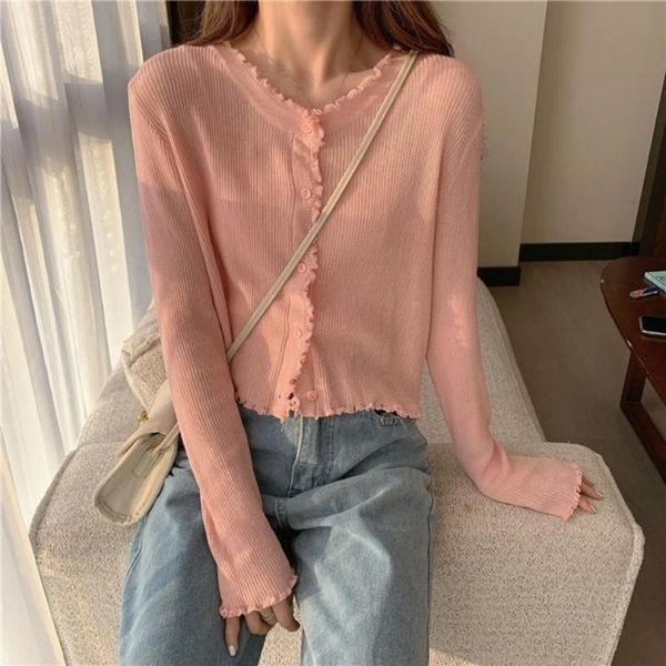 women's knits & tees autumn solid color cardigan sweater korean version loose thin wave edge short long-sleeved knit woman, White
women's knits & tees autumn solid color cardigan sweater korean version loose thin wave edge short long-sleeved knit woman, White