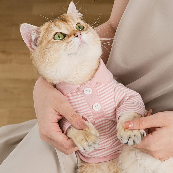 summer pet cloth cat dog stripe knitted cardigan cat cartoon casual t-shirt