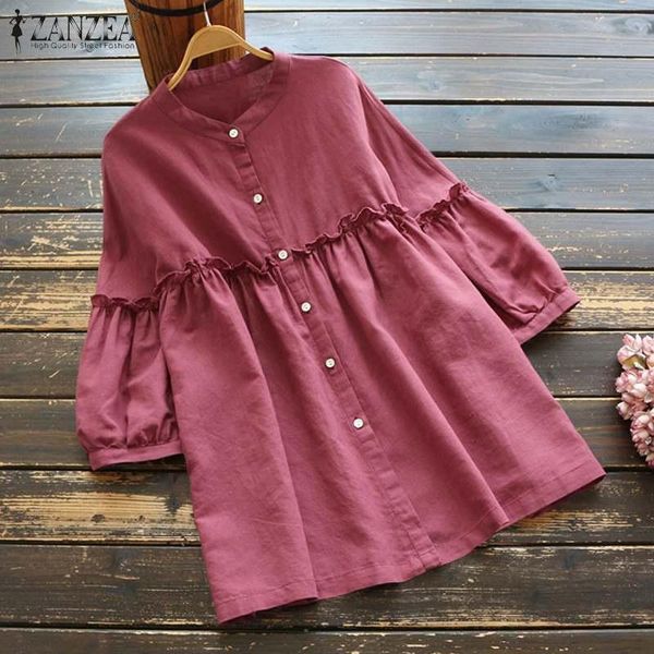 women's blouses & shirts 2021 zanzea summer ruffles blouse women casual 3/4 sleeve solid cotton linen tunic female loose blusas chemis, White
women's blouses & shirts 2021 zanzea summer ruffles blouse women casual 3/4 sleeve solid cotton linen tunic female loose blusas chemis, White