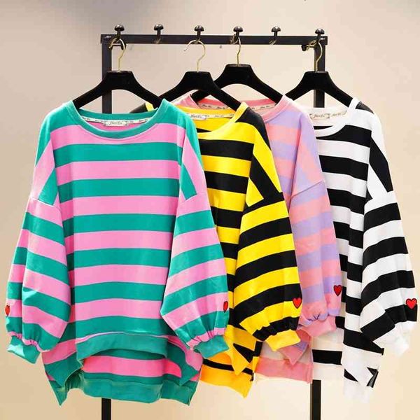 spring and autumn new korean loose large striped sweater women's mid long top, Black
spring and autumn new korean loose large striped sweater women's mid long top, Black