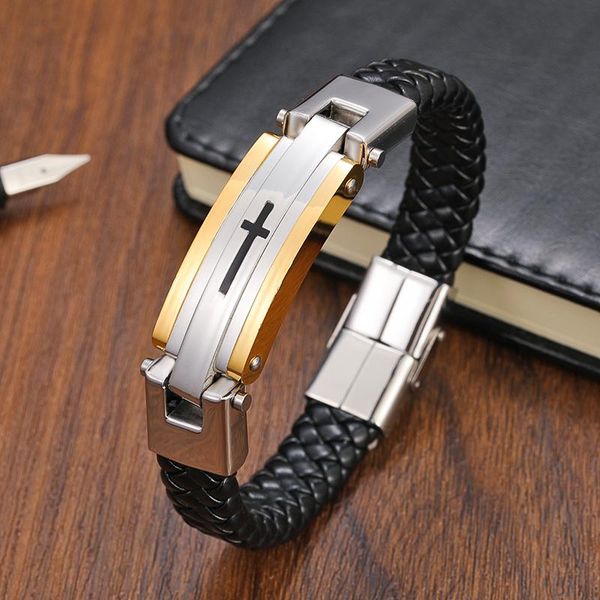 charm bracelets classic fashion stainless steel jewelry woven leather bracelet men crook brand cross men's, Golden;silver
charm bracelets classic fashion stainless steel jewelry woven leather bracelet men crook brand cross men's, Golden;silver