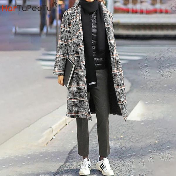 women's wool & blends oversized plaid jacket women long woolen coat winter 2021 vintage loose parka with pockets back belt design, Black
women's wool & blends oversized plaid jacket women long woolen coat winter 2021 vintage loose parka with pockets back belt design, Black