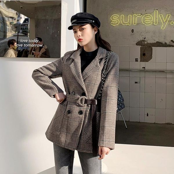 women's wool & blends fashion autumn women plaid blazers office winter double breasted jackets vintage long sleeve sashes business outw, Black
women's wool & blends fashion autumn women plaid blazers office winter double breasted jackets vintage long sleeve sashes business outw, Black