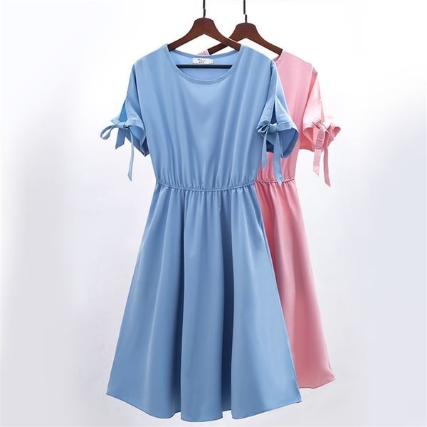 summer women chiffon dress solid o neck bow short sleeve elastic waist a-line blue lady boho beach party es vestidos 210522, Black;gray
summer women chiffon dress solid o neck bow short sleeve elastic waist a-line blue lady boho beach party es vestidos 210522, Black;gray