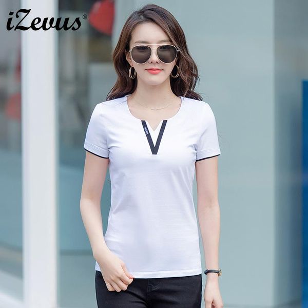 women's t-shirt izevus summer t shirt women short sleeve cotton t-shirts for solid color casual tee female camisetas mujer, White
women's t-shirt izevus summer t shirt women short sleeve cotton t-shirts for solid color casual tee female camisetas mujer, White