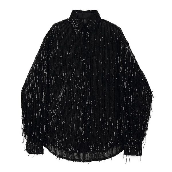 men's casual shirts men see through long sleeve tassel sequins shirt male retro fashion streetwear loose dress stage show clothing xl, White;black
men's casual shirts men see through long sleeve tassel sequins shirt male retro fashion streetwear loose dress stage show clothing xl, White;black