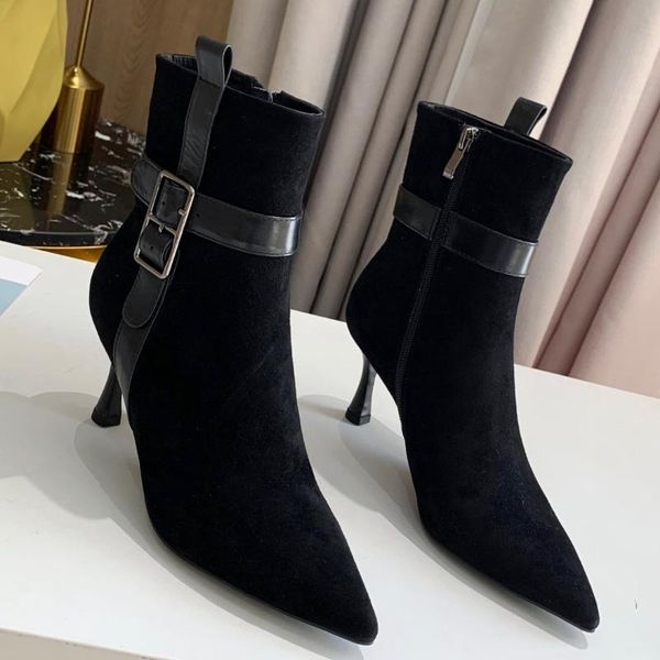boots pointed toe suede ankle women buckle strap decor high thin heels female designer woman shoes chic, Black
boots pointed toe suede ankle women buckle strap decor high thin heels female designer woman shoes chic, Black