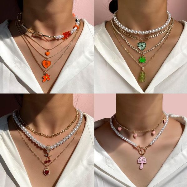 chains flatfoosie multilayer pearl choker enamel heart pendant necklace for women fashion bear metal clavicle chain jewelry, Silver
chains flatfoosie multilayer pearl choker enamel heart pendant necklace for women fashion bear metal clavicle chain jewelry, Silver