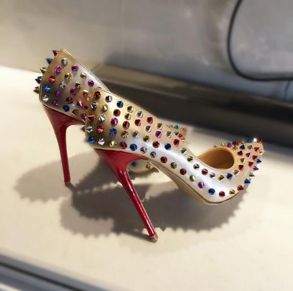 pointed toe studded rivets pumps brand wedding shoes women mixed color thin heel bridal slip on 12cm dress, Black
pointed toe studded rivets pumps brand wedding shoes women mixed color thin heel bridal slip on 12cm dress, Black