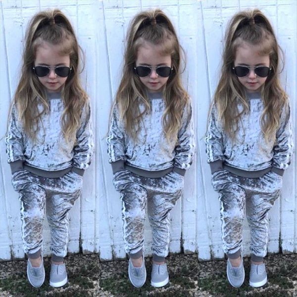 toddler kids baby girl sports velvet outfits striped pullover loose pants clothes autumn 2pcs t shirt leggings tracksuit sets, White 
toddler kids baby girl sports velvet outfits striped pullover loose pants clothes autumn 2pcs t shirt leggings tracksuit sets, White