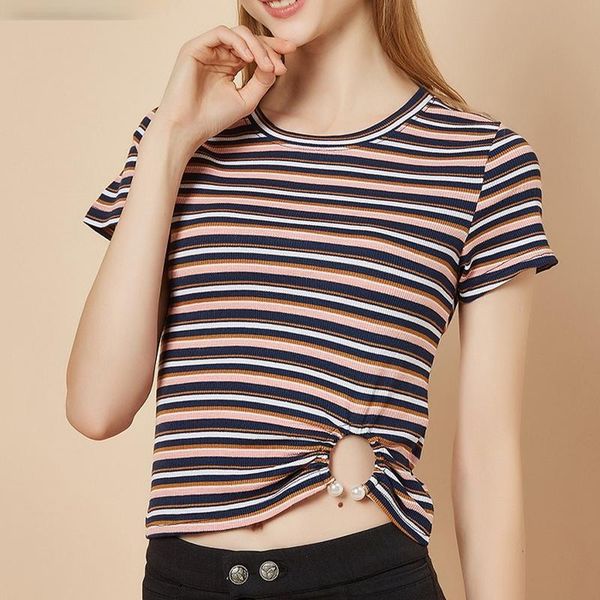 summer color stripes short navel button round neck t-shirt knit high collar bottoming sleeve slim fit women's, White
summer color stripes short navel button round neck t-shirt knit high collar bottoming sleeve slim fit women's, White
