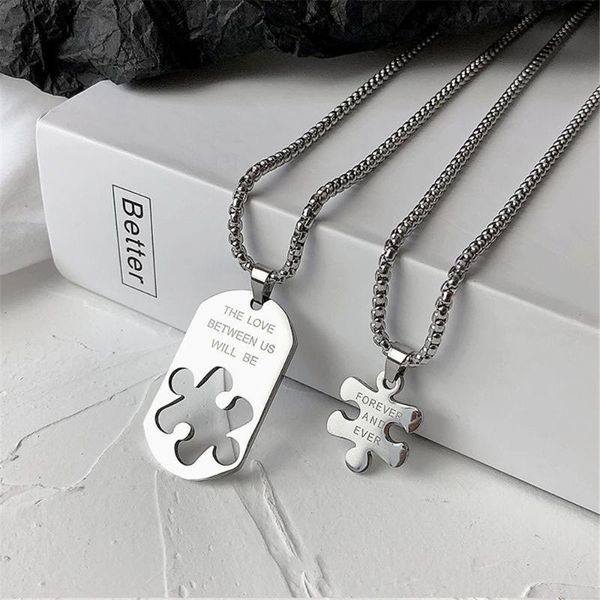 pendant necklaces stainless steel jigsaw couple girlfriends stitching chain hip hop men's trendy titanium necklace, Silver
pendant necklaces stainless steel jigsaw couple girlfriends stitching chain hip hop men's trendy titanium necklace, Silver