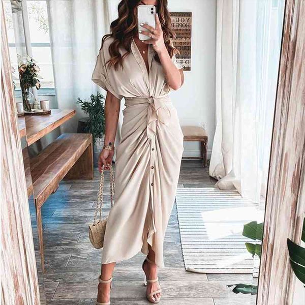 sashes summer women short sleeve shirt dress with wrap belt woman long dresses for women casual button solid sundress, Black;gray
sashes summer women short sleeve shirt dress with wrap belt woman long dresses for women casual button solid sundress, Black;gray
