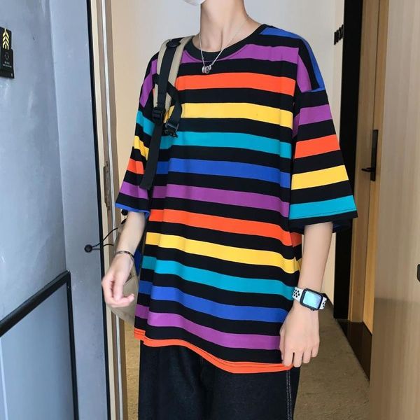 men's t-shirts summer rainbow stripe short sleeve t-shirt trendy handsome trend loose sports quarter, White;black
men's t-shirts summer rainbow stripe short sleeve t-shirt trendy handsome trend loose sports quarter, White;black