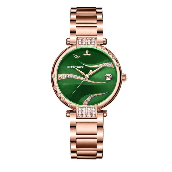 wristwatches reef tiger/rt women fashion rose gold case stainless steel watch analog calendar automatic green dial rga1589, Slivery;brown
wristwatches reef tiger/rt women fashion rose gold case stainless steel watch analog calendar automatic green dial rga1589, Slivery;brown