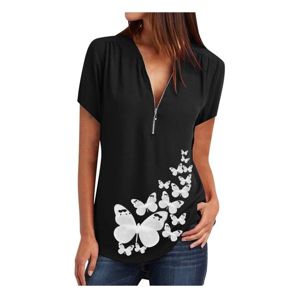 women's blouses & shirts women butterfly print blouse vintage zipper v-neck 2021 fashion short sleeve tunic solid color chemise femme, White
women's blouses & shirts women butterfly print blouse vintage zipper v-neck 2021 fashion short sleeve tunic solid color chemise femme, White