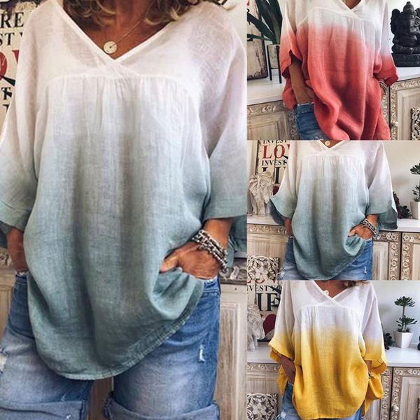 women's blouses & shirts 2021 korean shirt women casual gradient loose bat sleeve blouse plus size 5xl ladies v neck and blusas mujer, White
women's blouses & shirts 2021 korean shirt women casual gradient loose bat sleeve blouse plus size 5xl ladies v neck and blusas mujer, White