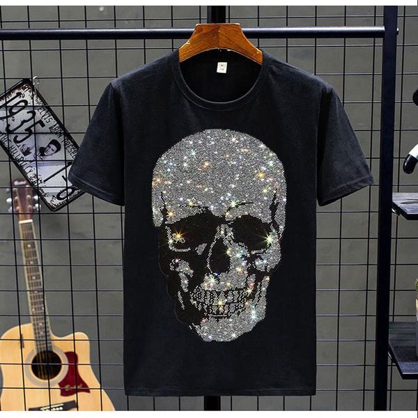-selling men's t-shirts in summer tees shiny rhinestone skull style loose short sleeve trend oversized o-neck 5xl size, White;black
-selling men's t-shirts in summer tees shiny rhinestone skull style loose short sleeve trend oversized o-neck 5xl size, White;black