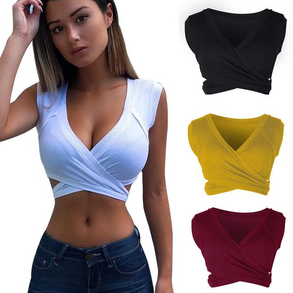 women tank sleeveless crop ladies v neck short t shirts fashion bandage vest female tees camis 050729, White