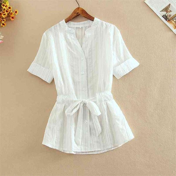 women summer blouses shirt short sleeve striped white with tie bow japanese korean style female shirts v neck blusas 210530
women summer blouses shirt short sleeve striped white with tie bow japanese korean style female shirts v neck blusas 210530