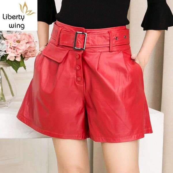 women genuine leather sheepskin fashion sashes streetwear button mid waist female loose flare shorts women's, White;black
women genuine leather sheepskin fashion sashes streetwear button mid waist female loose flare shorts women's, White;black
