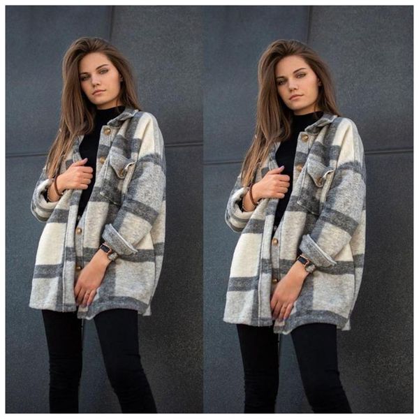 women's plaid jacket single fashion breasted down collar pocket outerwear sleeve coat, Black;brown
women's plaid jacket single fashion breasted down collar pocket outerwear sleeve coat, Black;brown