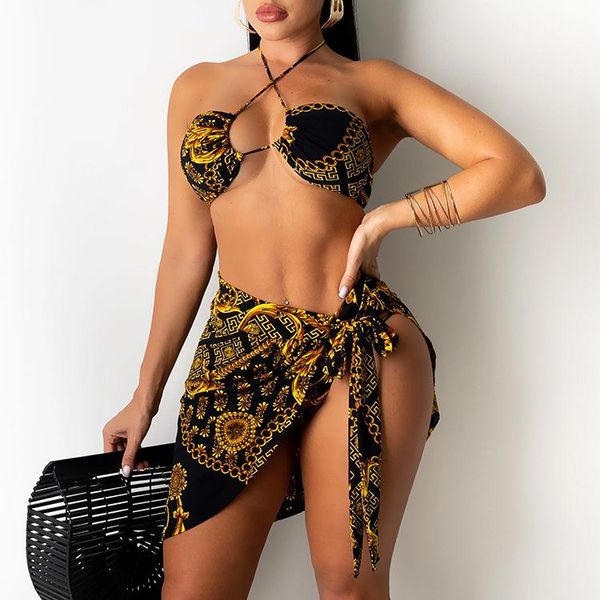 women's swimwear bikinis 2021 mujer black beach wear women ropa verano 3 piece bikini set swimming vintage summer chain printing, White;black
women's swimwear bikinis 2021 mujer black beach wear women ropa verano 3 piece bikini set swimming vintage summer chain printing, White;black