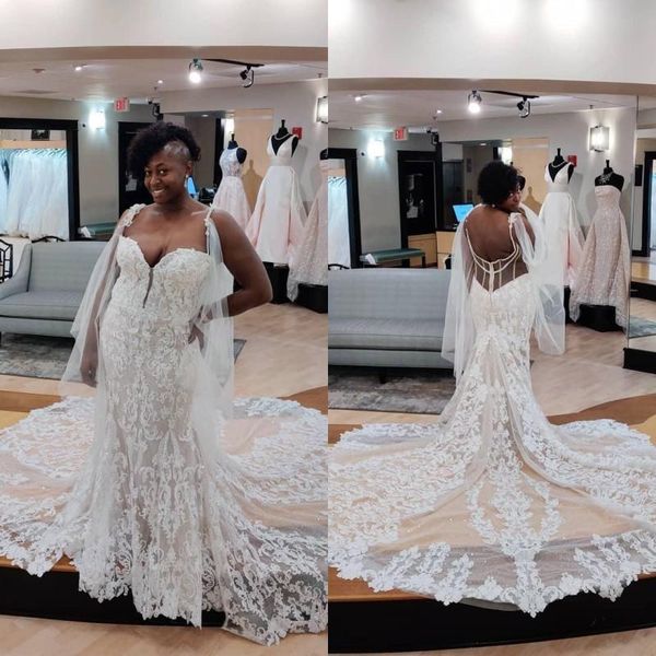 plus size mermaid wedding dresses modern lace appliques spaghetti straps beach boho backless bridal gowns robe de mariée, White
plus size mermaid wedding dresses modern lace appliques spaghetti straps beach boho backless bridal gowns robe de mariée, White