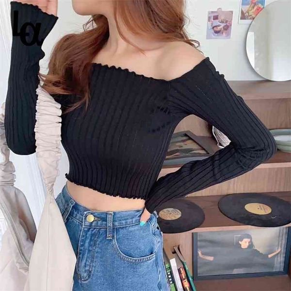 autumn spring slash neck sweater shirt female full sleeve solid knitted vintage elastic pullovers casual crop 210519, White;black
autumn spring slash neck sweater shirt female full sleeve solid knitted vintage elastic pullovers casual crop 210519, White;black