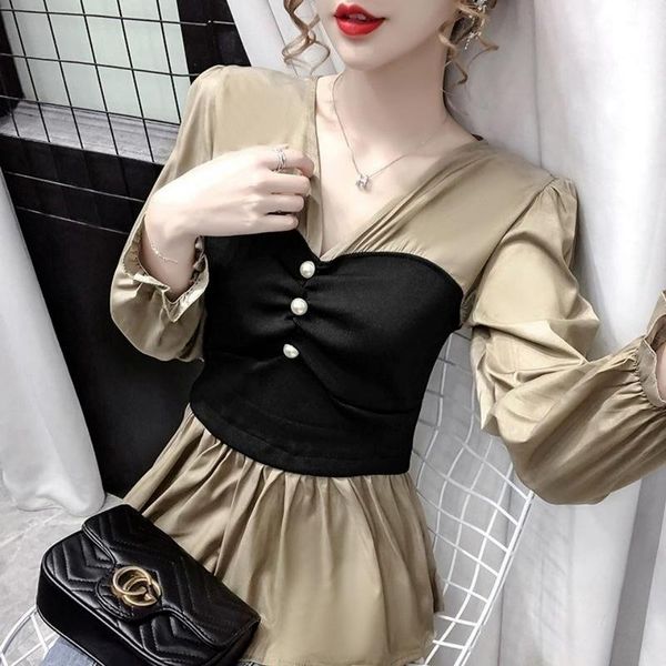 women's blouses & shirts stitching long-sleeved shirt women 2021 spring korean style design sense niche slim slimming v-neck top, White
women's blouses & shirts stitching long-sleeved shirt women 2021 spring korean style design sense niche slim slimming v-neck top, White