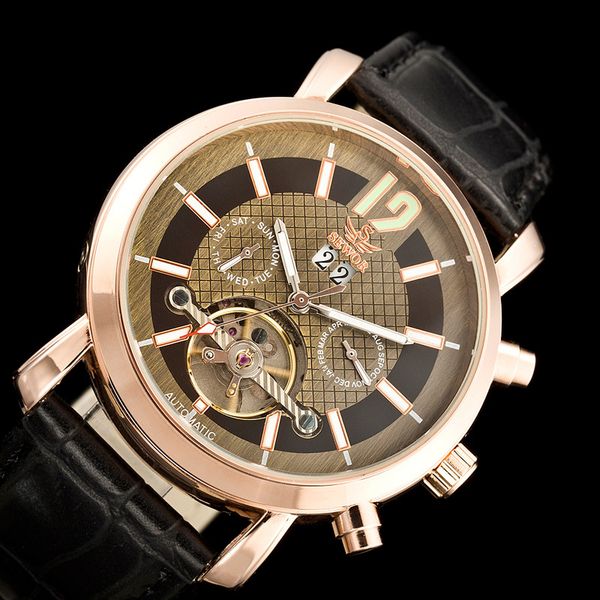 sewor beautiful gold tone man mechanical automatic watch luxury multifunctional allochroic glass leather band, Slivery;brown
sewor beautiful gold tone man mechanical automatic watch luxury multifunctional allochroic glass leather band, Slivery;brown