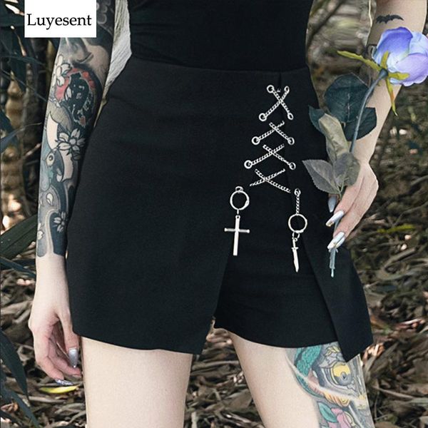 women's shorts black dark goth woman skirts 2021 zipper eyelet metal cross decoration fake two piece punk irregular culottes gothic coo, White;black
women's shorts black dark goth woman skirts 2021 zipper eyelet metal cross decoration fake two piece punk irregular culottes gothic coo, White;black