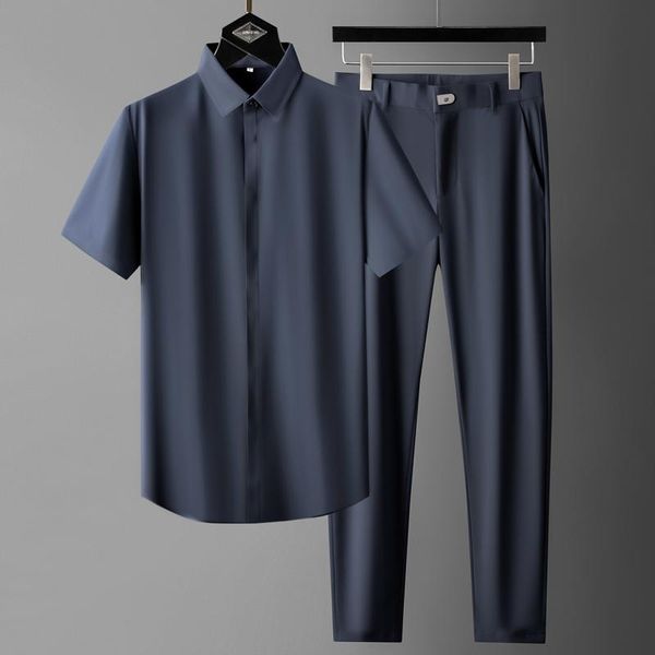men's tracksuits minglu summer thin mens sets (shirts+pants) luxury short sleeve soft silky casual male fashion slim fit business man s, Gray
men's tracksuits minglu summer thin mens sets (shirts+pants) luxury short sleeve soft silky casual male fashion slim fit business man s, Gray