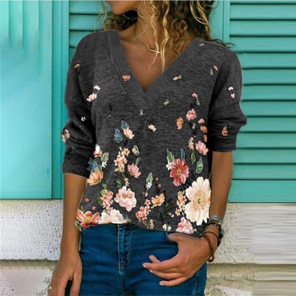 women's t-shirt floral print casual shirts for women autumn elegant long sleeve v-neck loose streetwear poleras mujer, White
women's t-shirt floral print casual shirts for women autumn elegant long sleeve v-neck loose streetwear poleras mujer, White