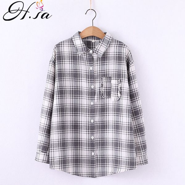 h.sa women plaid long sleeve red grey casual streetwear loose style big pocket shirts student blusas spring jacket 210417, White
h.sa women plaid long sleeve red grey casual streetwear loose style big pocket shirts student blusas spring jacket 210417, White