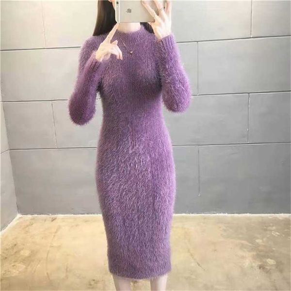 women's winter clothing imitation mink wool thick warm turtleneck sweater dress sheath bodycon dresses for women casual 211119, Black;gray
women's winter clothing imitation mink wool thick warm turtleneck sweater dress sheath bodycon dresses for women casual 211119, Black;gray