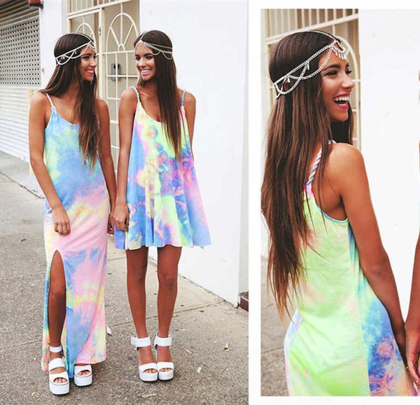 summer women's suspender dress tie dye print beach holiday mini skirt, Black;gray