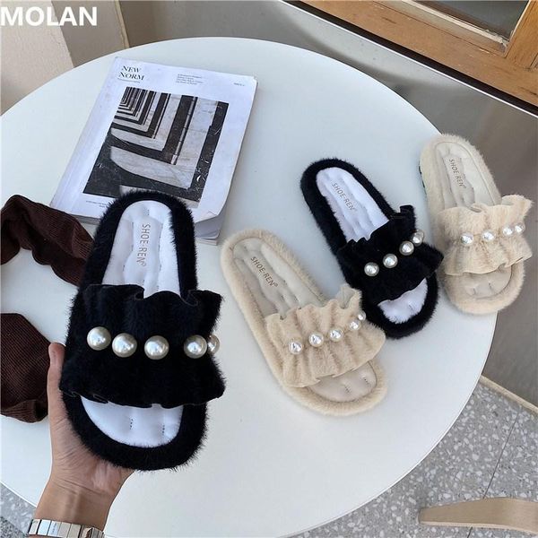 autumn korean fashion pearl decoration flat platform ruffles slippers slip on loafers furry slides mules flip flops, Black
autumn korean fashion pearl decoration flat platform ruffles slippers slip on loafers furry slides mules flip flops, Black