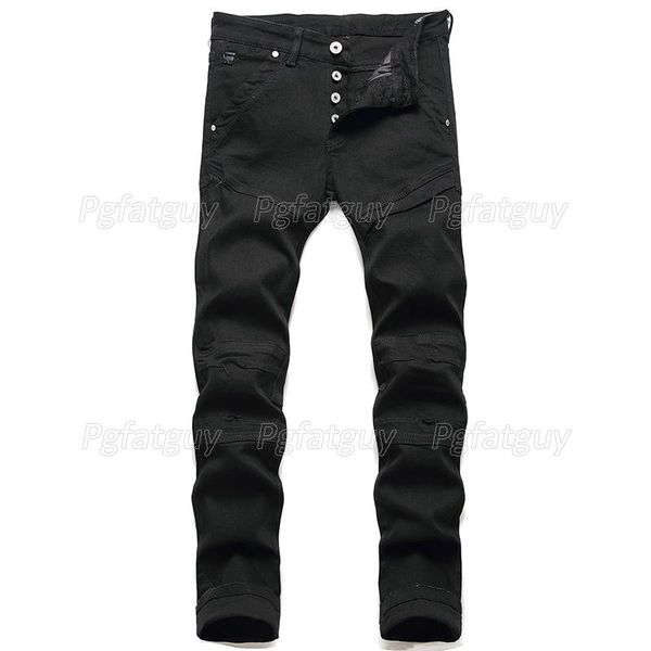 men's jeans motorcycle autumn holes stitching black slim-fit denim pants locomotive style streetwear, Blue
men's jeans motorcycle autumn holes stitching black slim-fit denim pants locomotive style streetwear, Blue